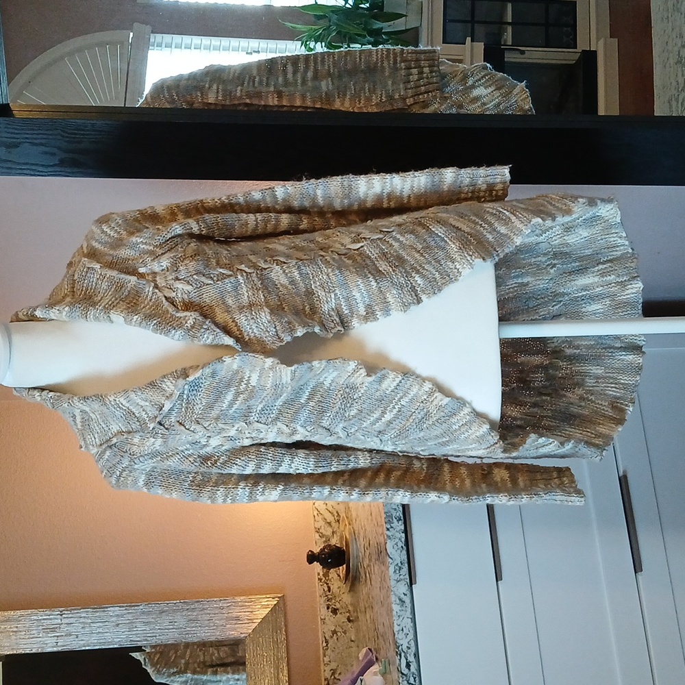 VTG Coldwater Creek Cardigan Sweater Open Fishtail Handknit Look Size M